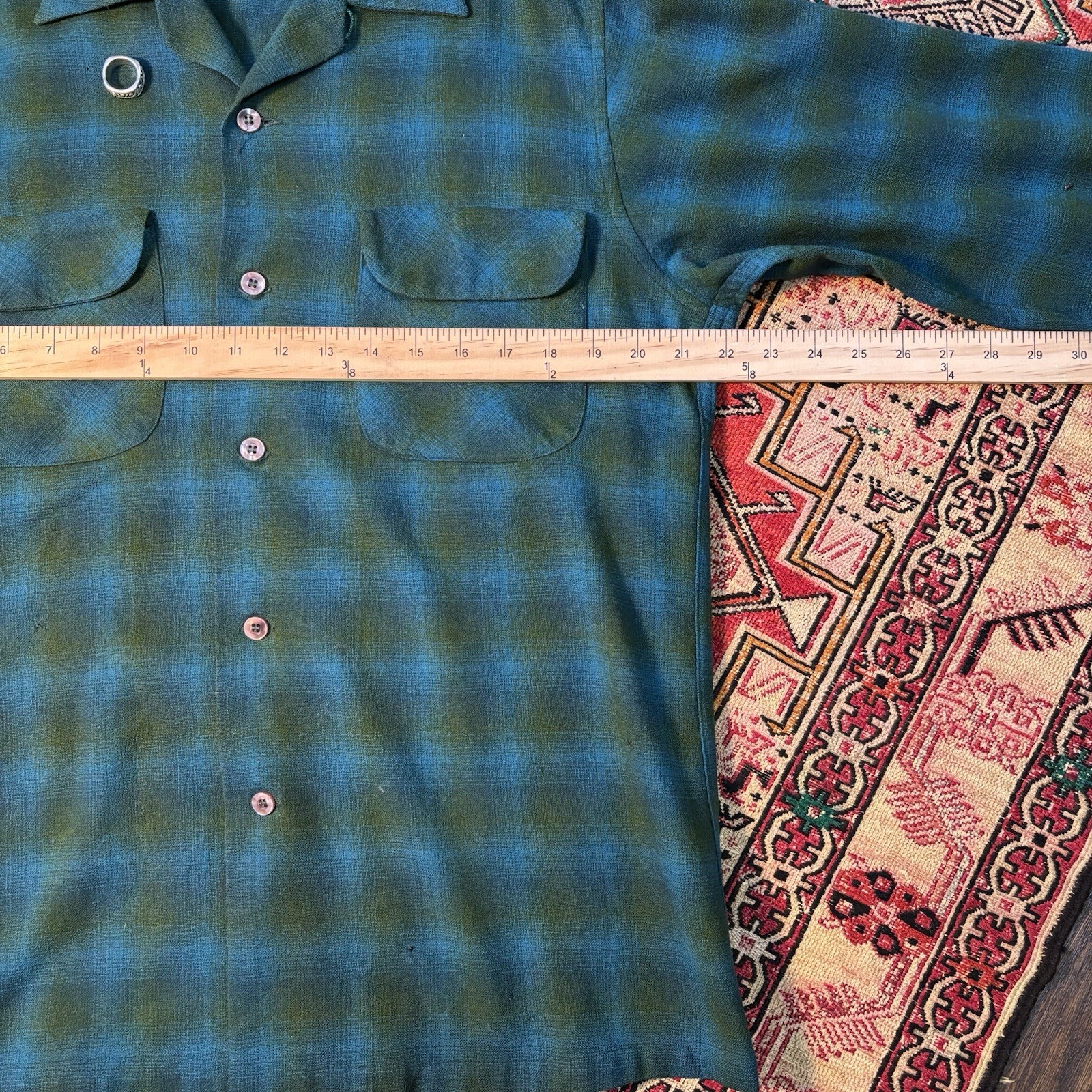 Vintage Pendleton Loop Collar Green Shadow Print … - image 8