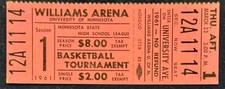 1961 MINNESOTA STATE HIGH SCHOOL BOYS BASKETBALL TOURNAMENT TICKET STUB TOUGH