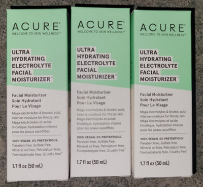 NEW Acure Ultra Hydrating Facial Moisturizer Lot Of 3 (1.7 Fl Oz Each)