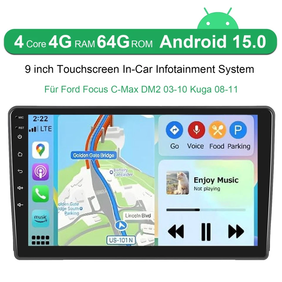 4+64G Für Ford Foucs C-MAX DM2 Kuga I Android 15 Autoradio GPS Navi WIFI Carplay - Bild 2 von 4