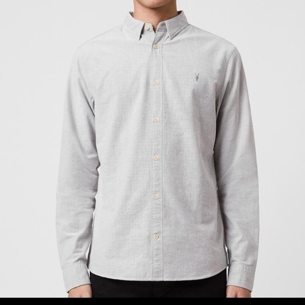 Men AllSaints Shirt Grey Cotton 34 / XS / 42