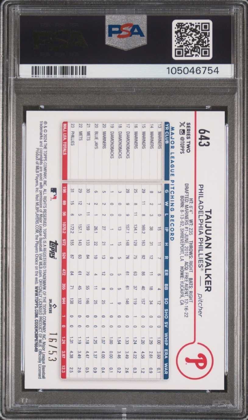 (2) 2024 Topps Philadelphia Phillies #Kevin Hart SSP Variation /52 PSA graded view 6