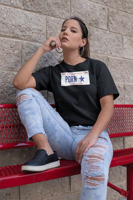 Porn Star California License Plate, Cotton T-Shirt, Screen Printed