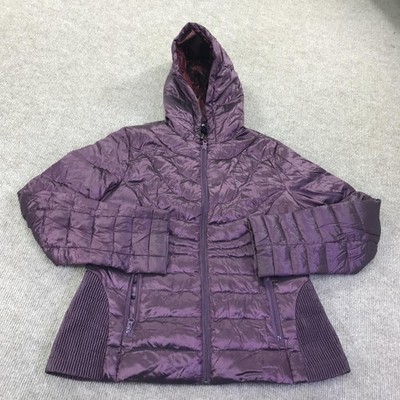 Bernardo Goose Down Jacket Womens Large Purple Hooded Puffer Quilted Warm