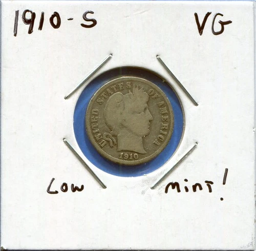 W@W 1910-s  Barber Dime, ( Low Mintage !!!! )  VG !!!!!!!!!!