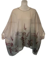 CITRON Santa Monica Ombré Lagoon Leaves Dragon Flies Batwing Tunic Blouse~L/XL