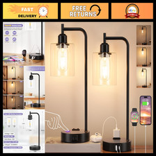 Industrial Touch Table Lamps Set of 2 - 3-Way Dimmable Nightstand Lamps with USB