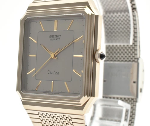 Seiko Dolce 5931-5490 Quartz Men's Watch Gold Two Tone Square Dial Vintage #65