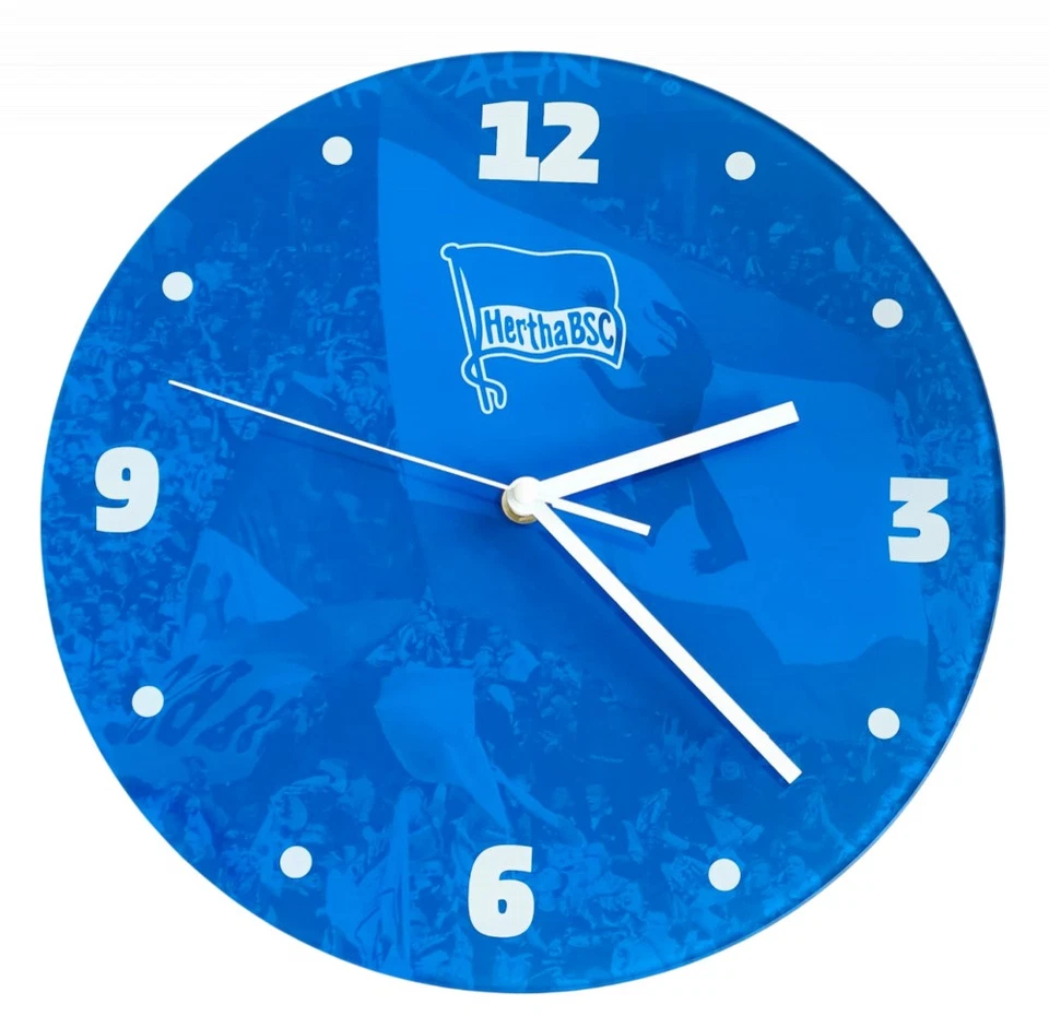 Hertha BSC Berlin Wanduhr - Fahnenmeer - Blau | Glas | Uhr | 30 cm | HBSCB