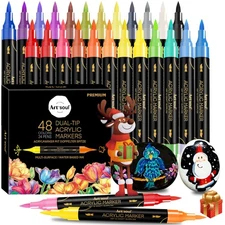 Acrylic Paint Pens - 48 Colors Dual Tip Markers for Rock, Wood, Glass, DIY Art