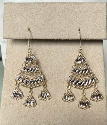 Vintage 14k Weiß & Gelbgold Diamantschliff filigran Chandelier Ohrhänger