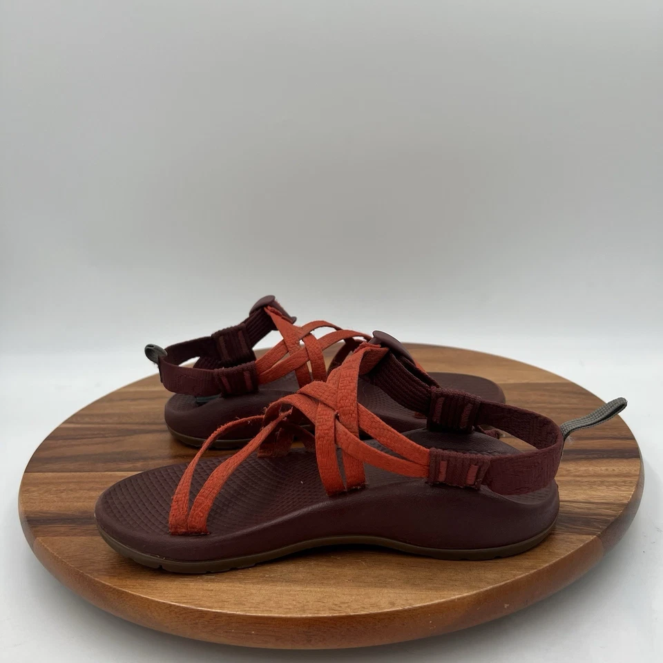 3码Chaco Kids-Junior ZX/1 Ecotread Burnt橙色/勃艮第绑带凉鞋 — 第 2/4 张图片