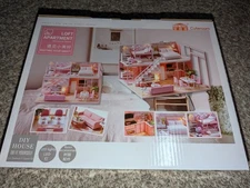 DIY Miniature Dollhouse Kit - 1:24 Scale Doll House Pink Bedroom with Lights