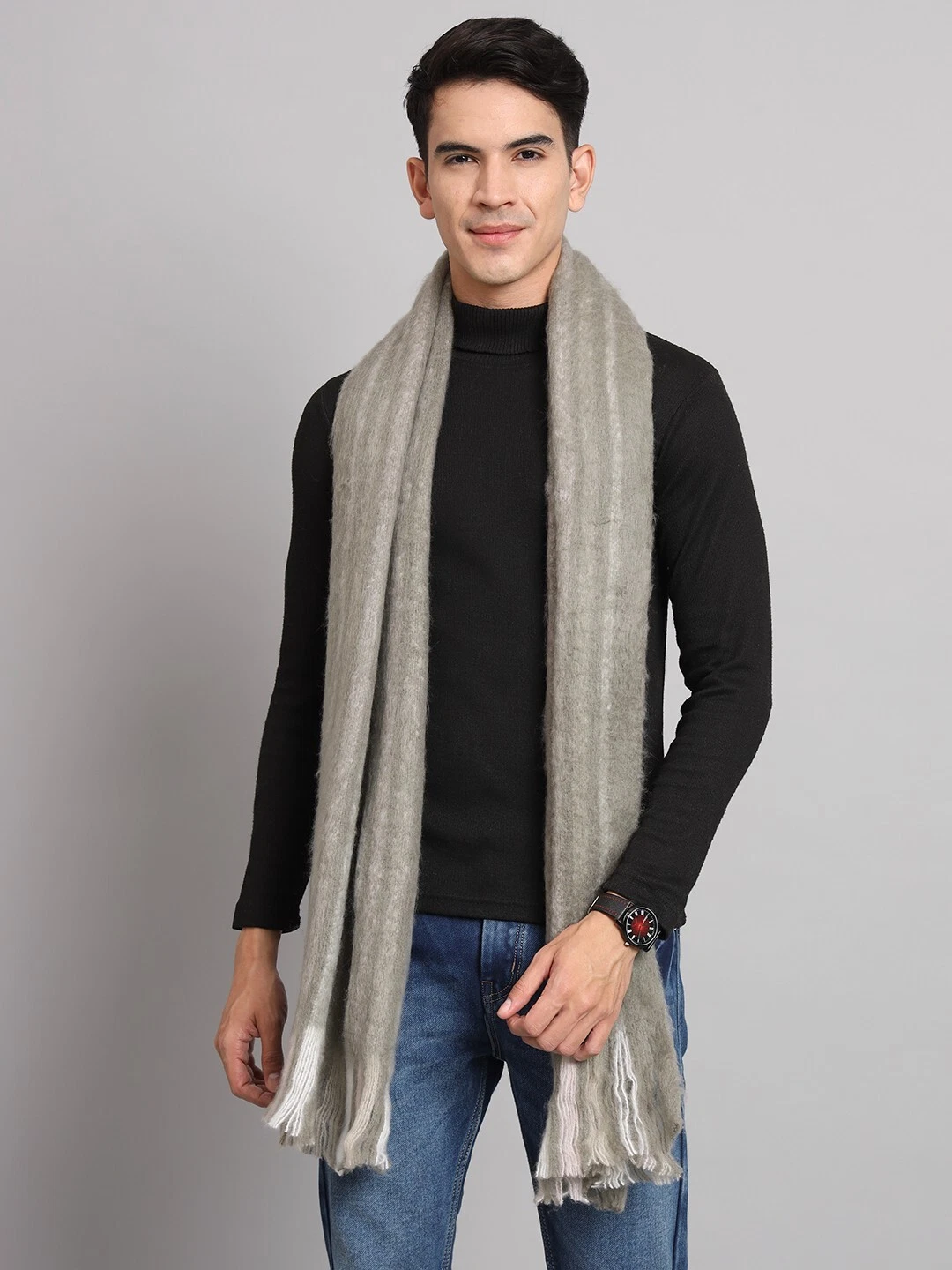 Men's Reversible Scarf Cashmere Soft Wool Wrap Thick Warm Scarves Winter Muffler