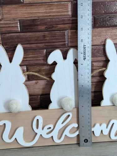 Easter Bunny Welcome Wooden Door Sign Cotton Tail 3 Rabbit 16" x 9.5" Direct Int - Picture 9 of 10