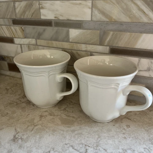 Mikasa French Countryside WHITE Scalloped F9000  Set of 2 Coffee Mugs