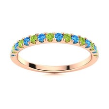 2MM Round Swiss Blue Topaz  Peridot 925 Silver Rose Plated Half Eternity Ring