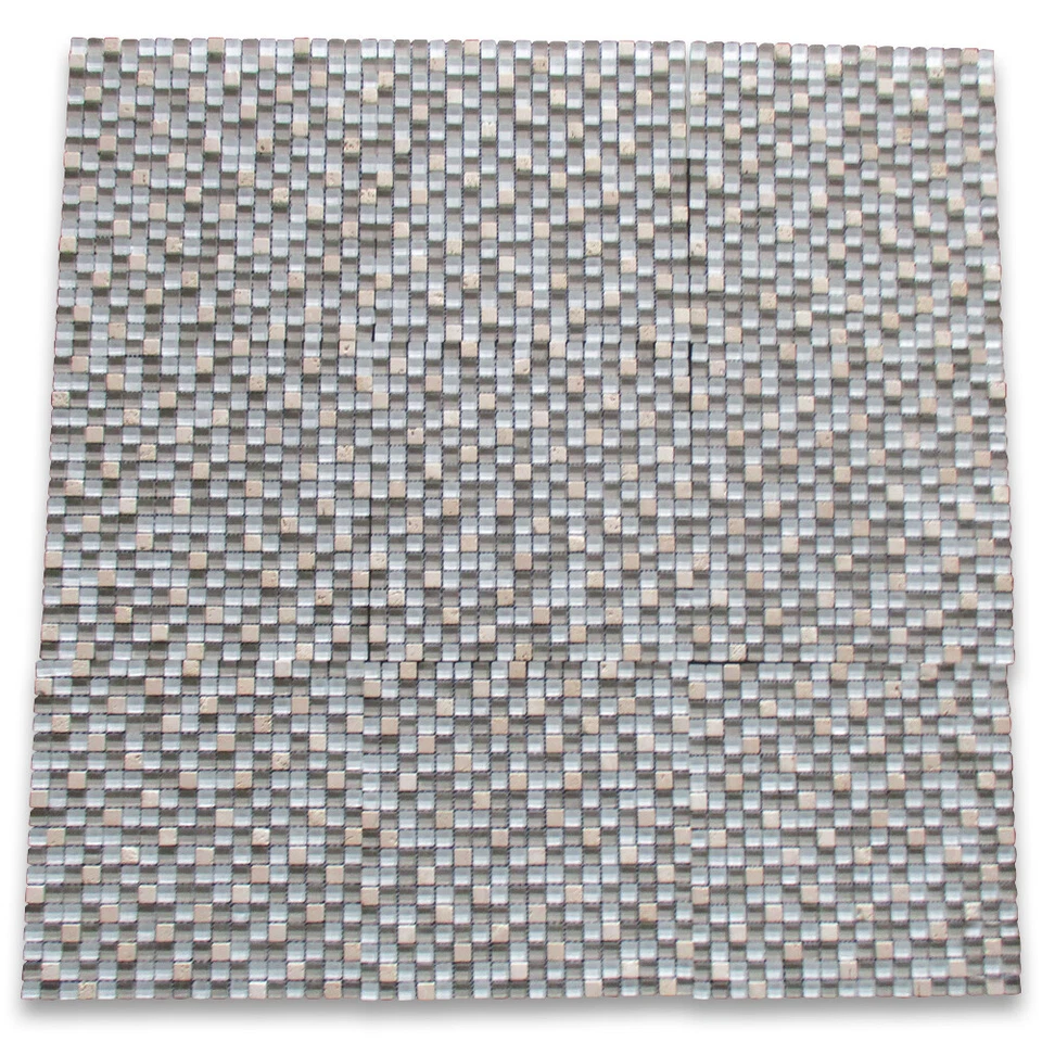 Mosaico de vidro A22002 azulejo branco cinza vidro bege travertino 5/8" backsplashes - Imagem 2 de 4