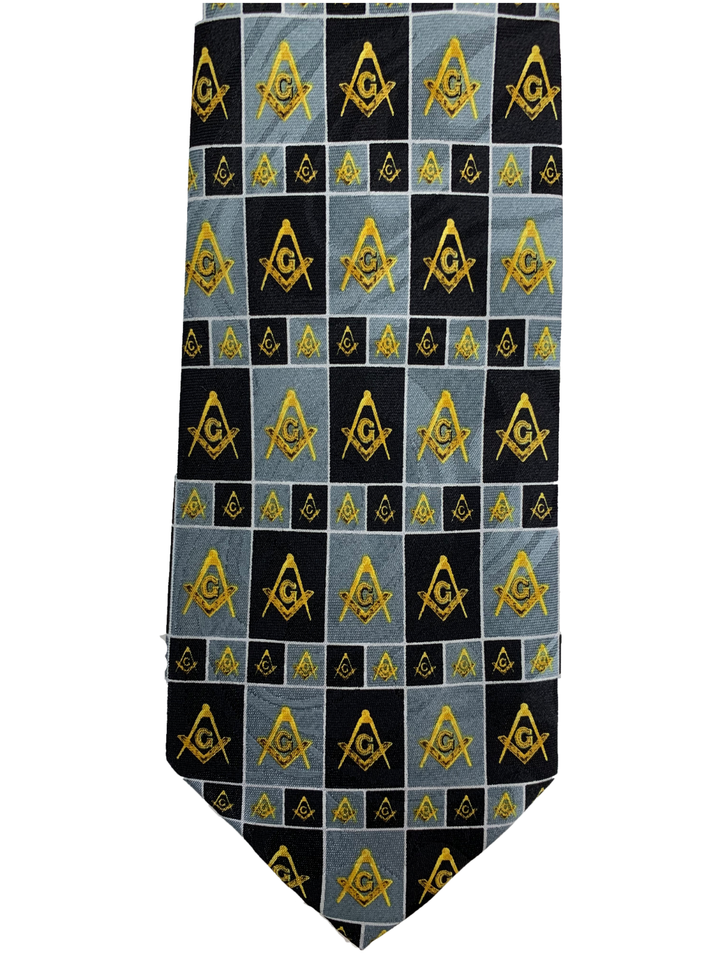 Steven Harris Freemason Necktie - Black Masonic Symbol Tie With Compass Pattern