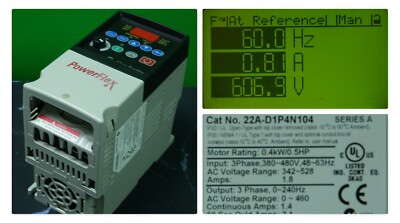 Low Hrs Allen Bradley PowerFlex4 1/2HP 22A-D1P4N104 Tested Good FRN:6.01