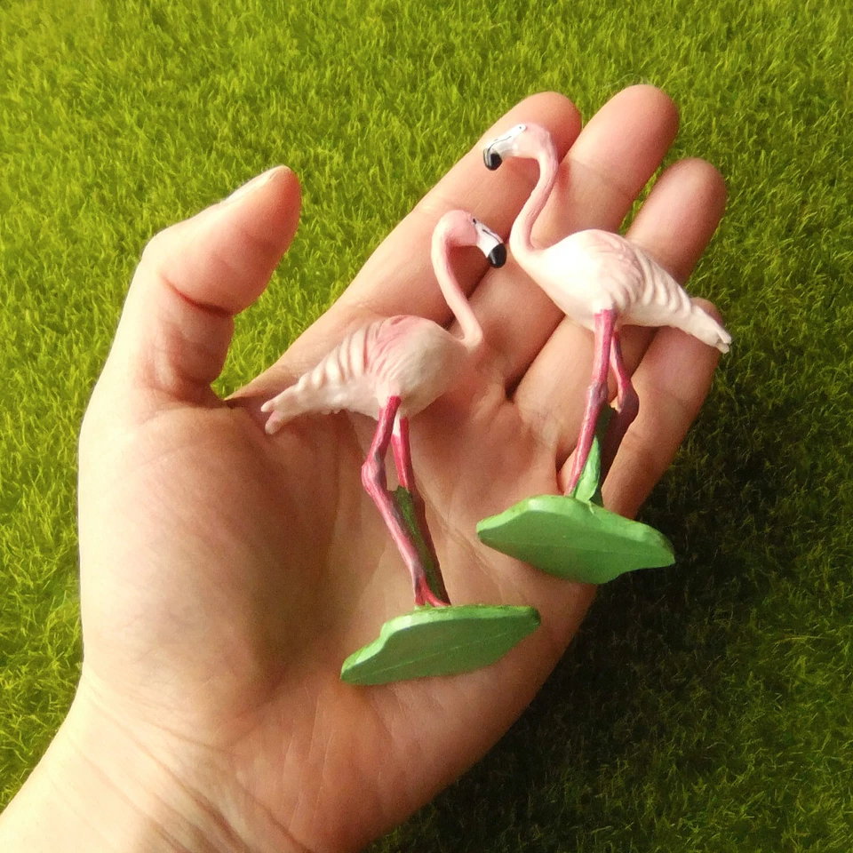 Figura de pájaro realista flamenco rojo rosa 2 piezas hadas jardín terrario decoración juguete Foto 2 de 4