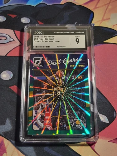 2016-17 Donruss Paul George #93 Green And Yellow Laser CGC Mint 9 08/99 Pacers