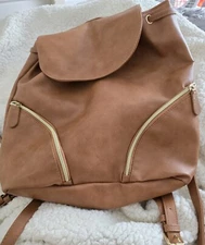 Unbranded faux leather backpack purse gold hardware sack cinch brown