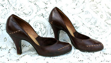 Vintage 1940's Brown Leather 3" Pumps / Shoes SZ 6 - 6.5 Very Rockabilly