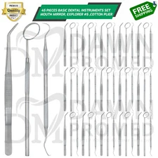 45 Basic Dental Instruments Set College Tweezer Explorer Mirror Plier Economy Gr