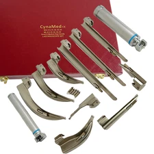  Laryngoscope Mac+ Miller Set of 10 BLADES & 2 HANDLES EMT Anesthesia-GERMAN STL
