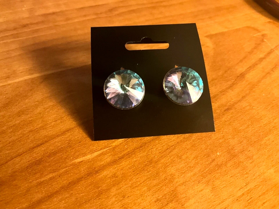 Blue and Purple Czech Rivoli Crystal Earrings Trevor Project DONATION unisex - Image 3 of 3