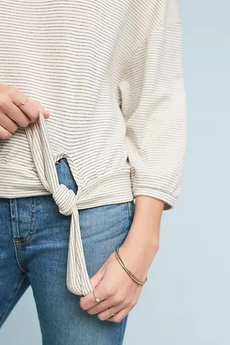 Anthropologie Postmark Bianca Sweatshirt Striped Cropped Tie Size Small - Picture 11 of 12