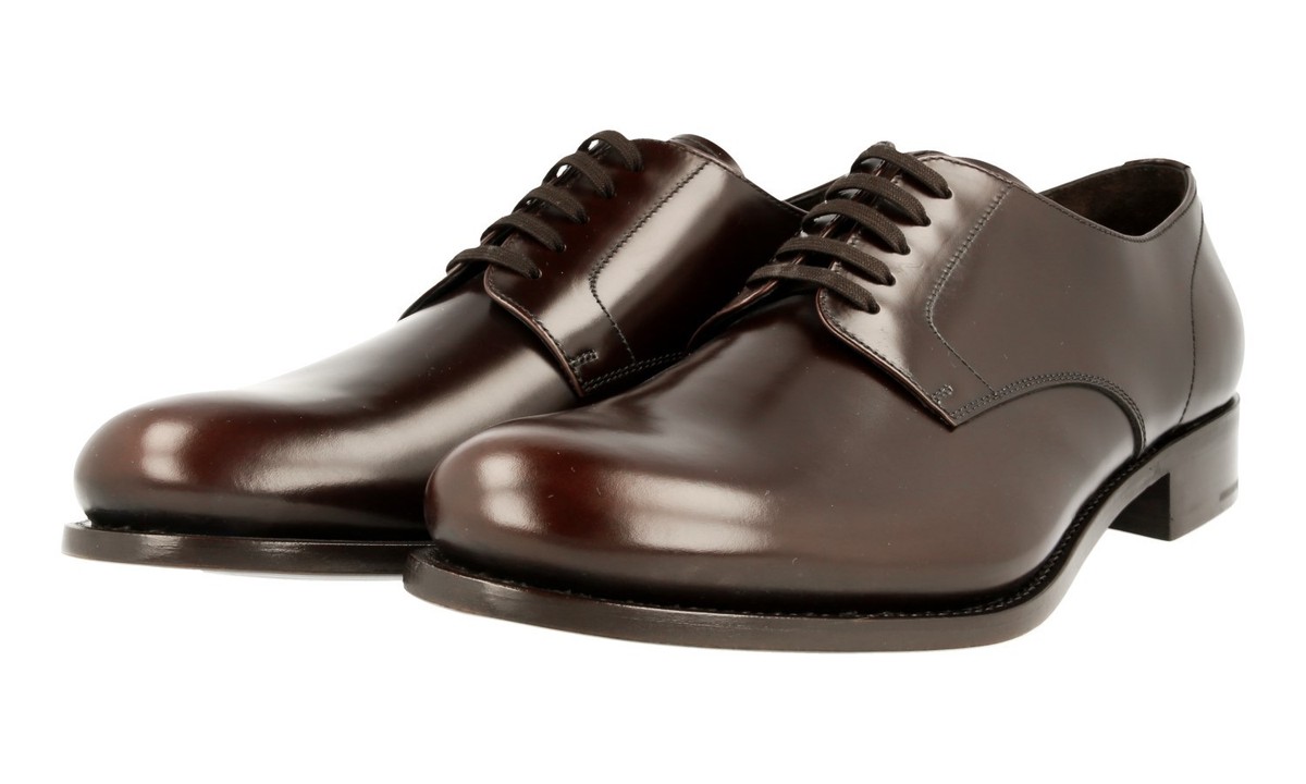 LUXURY PRADA PLAIN TOE DERBY LACE-UP SHOES 2EA104 BROWN NEW  display picture 3