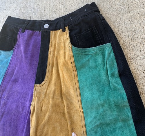 Vintage Machine Jeans Shorts Black Denim Colorblock Suede 90s 31 Jorts 30 Waist - Picture 12 of 12