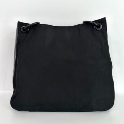 Prada Vintage Black Nylon Leather Shoulder Bag with Plastic