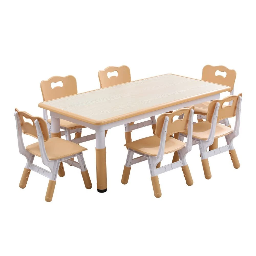 Kids Table and Chairs Set Height Adjustable Desk with 6 Seats for