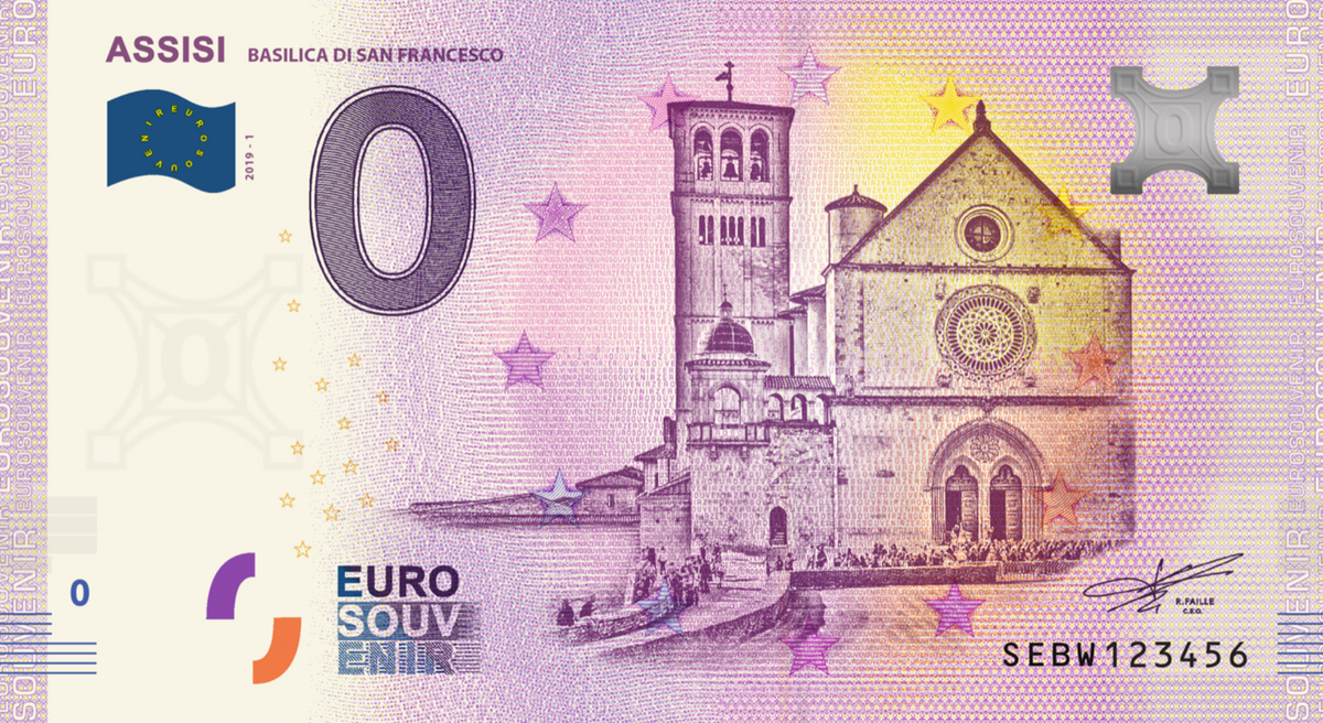 0&euro; Zero Euro Souvenir Banconota Ufficiale Italia 2019 - Assisi