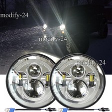 Pair 7"Inch Round LED Headlights Chrome Hi/Lo Beam Fit Jeep Wrangler JK LJ TJ CJ