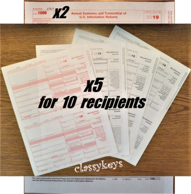 2019 IRS Tax Form 1099-MISC Laser 10 recipients+(2)1096 #TF6103 4-pt -- NO Env