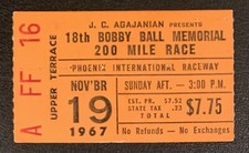 1967 Mario Andretti Wins Bobby Bell Memorial Ticket Stub Phoenix PIR USAC