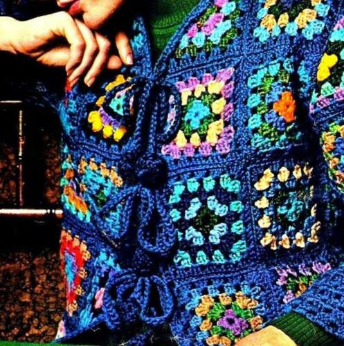 Vintage Crochet Pattern copy Granny Squares Jacket Cardigan 8 ply - Picture 2 of 3