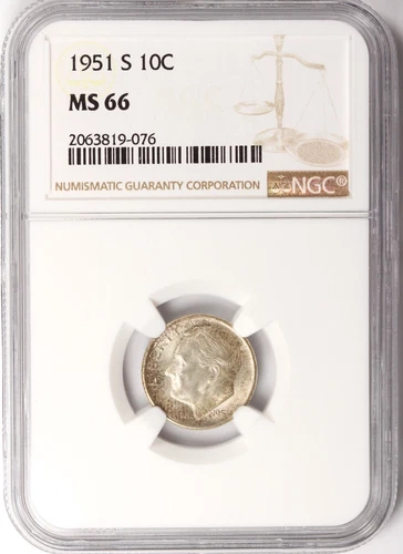 1951-S Roosevelt Dime NGC Certified MS66 Nice Toning (819-076)