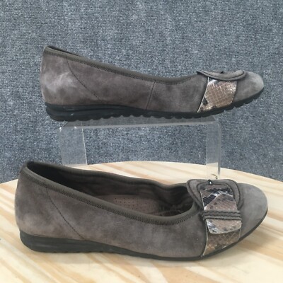 Gabor Shoes Womens US 8.5 UK 6 Slip On Flats Gray Suede Snakeskin Casual
