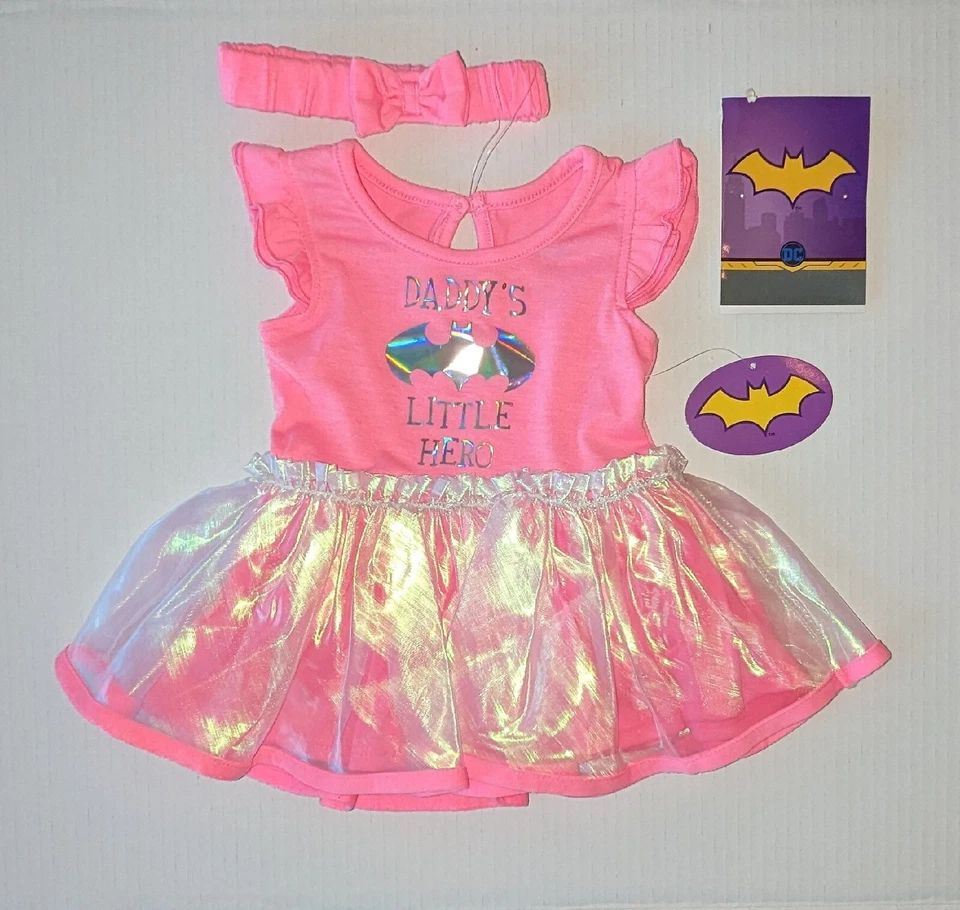 Nuevo con etiquetas Vestido Tutú Batgirl y Diadema Rosa Talla 0-3 Meses Vestido de Una Pieza Foto 2 de 4