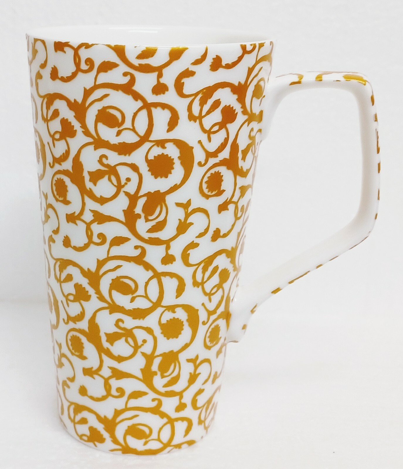 Antique Gold Embossed Scroll Mug 17oz 500 ml Bone China Large Latte Tea Cup