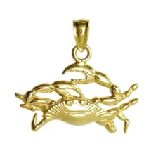 New 14k Yellow Gold Crab Charm Pendant