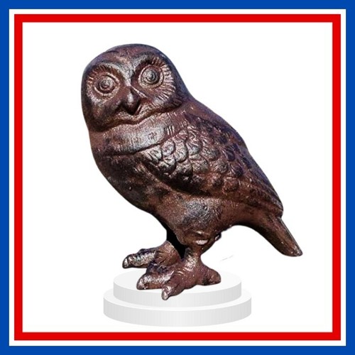 Statue Chouette En Fonte Grise - Décoration Extérieure Zen, 9x15x16 Cm, Par L'Héritier Du Temps