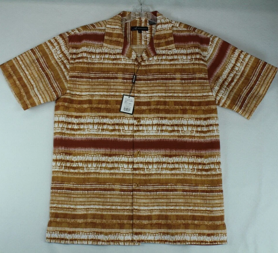 Camisa Montique Hombre Grande Manga Corta Rojo Naranja Marrón Colores Rayas Foto 2 de 4