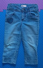 Stretchy capri jeans for girls, adjustable waist, heart print