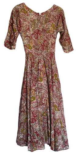 Vintage 1950s Sambo maxi dress skater rockabilly red Paisley swing swirl twirl - Picture 6 of 8